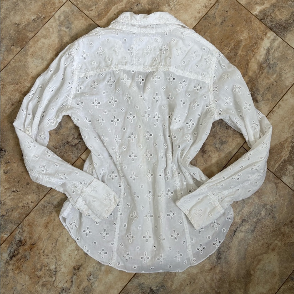Vintage Cino Boutique Eyelet White Floral Cutout Button Blouse Top Cottage Boho - Picture 2 of 6